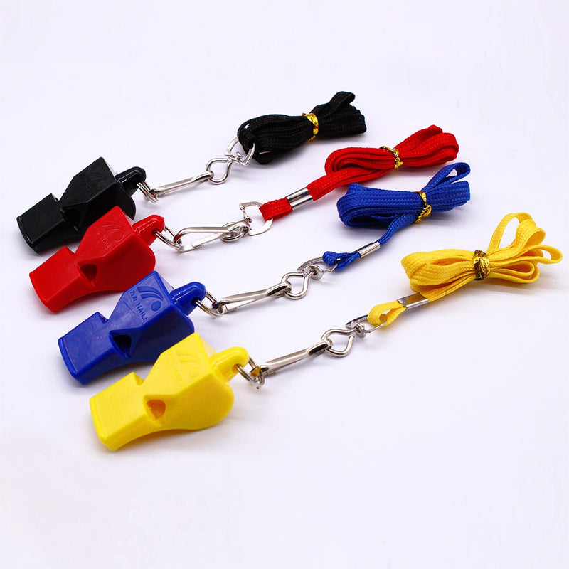 WEONE 4 Pack Whistles with Lanyard,Loud Referee Whistle with Tooth Protection for Sports,Party,Dog Trainning,Survival(Red,Black,Yellow,Blue)
