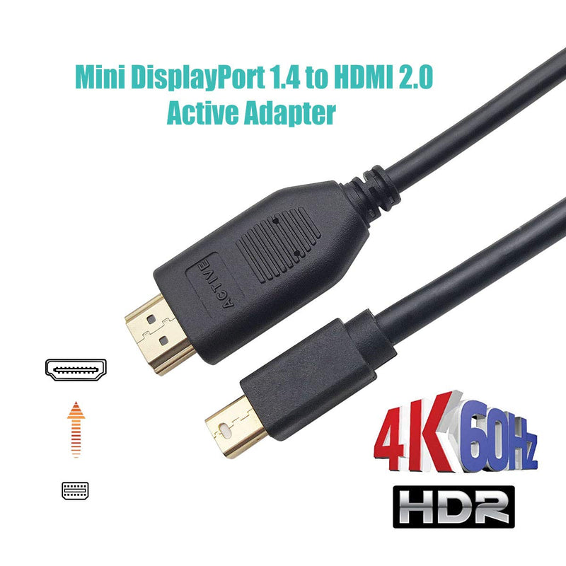 Active Mini DisplayPort to HDMI 2.0 Adapter Cable 6 Feet, Bocohm miniDP to HDMI Active Cable Supporting Eyefinity Technology & 4K @ 60Hz Resolution 6Ft