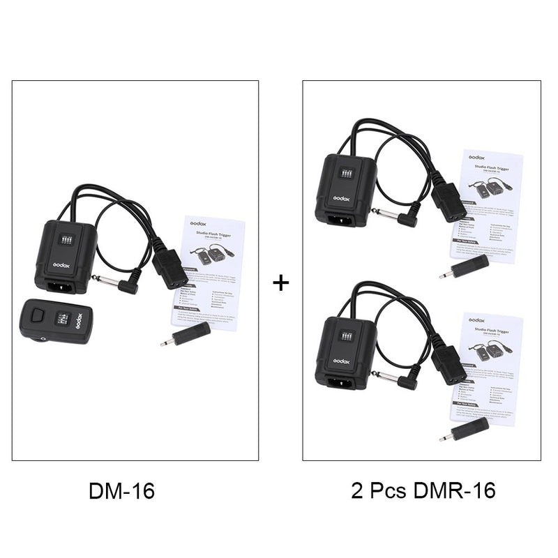 GODOX DM-16 16-Channel Studio Flash Trigger + 2Pcs DMR-16 Wireless Trigger Receiver Compatible with Canon Nikon Olympus Pentax Cameras