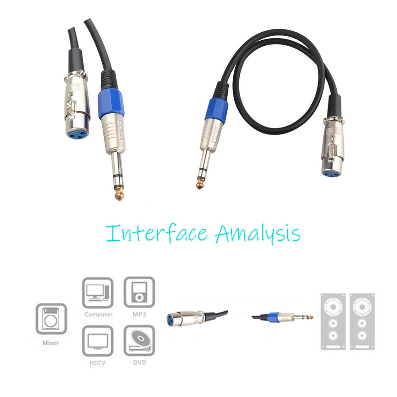 Futheda Female XLR to 6.35mm Stereo TRS Jack Lead/Balanced Signal/Audio Patch Microphone Cable 0.5m Black
