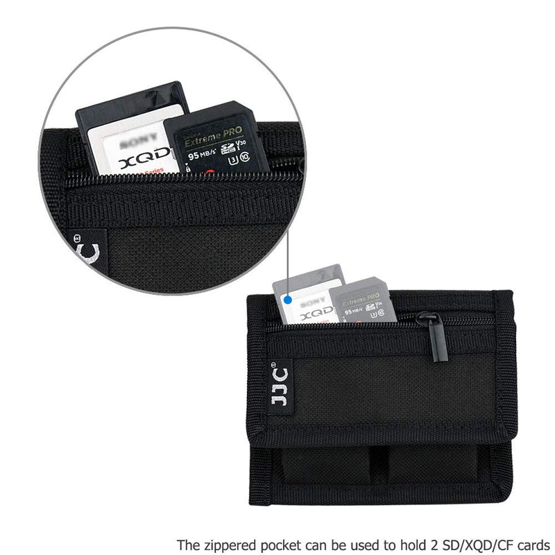 Camera Battery Pouch Holder Case for 2 PCS Sony NP-F550 NP-FW50 NP-FZ100 NP-BX1 Canon LP-E6 LP-E8 LP-E10 LP-E12 LP-E17 Fuji NP-W126 Nikon EN-EL14 EN-EL15 with Zipped Pocket to Store SD TF XQD CF Cards 2 Slot+1 Zippered Pockets