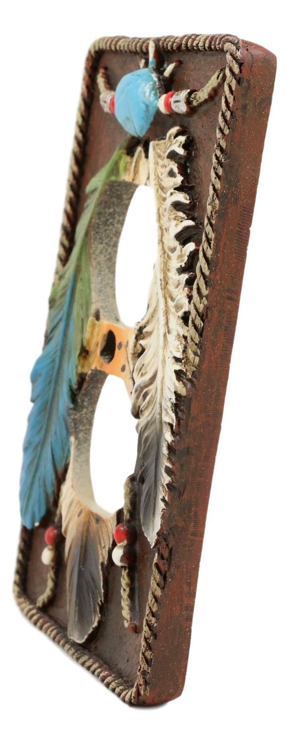 Ebros Southwestern Tribal Native American Indian 3 Feathers Turquoise Stone and Beads Dream Catcher Design Bathroom Vanity Accent Figurine Decor (Double Receptacle Outlet Plate Cover Set of 2) Double Receptacle Outlet Plate Cover Set of 2