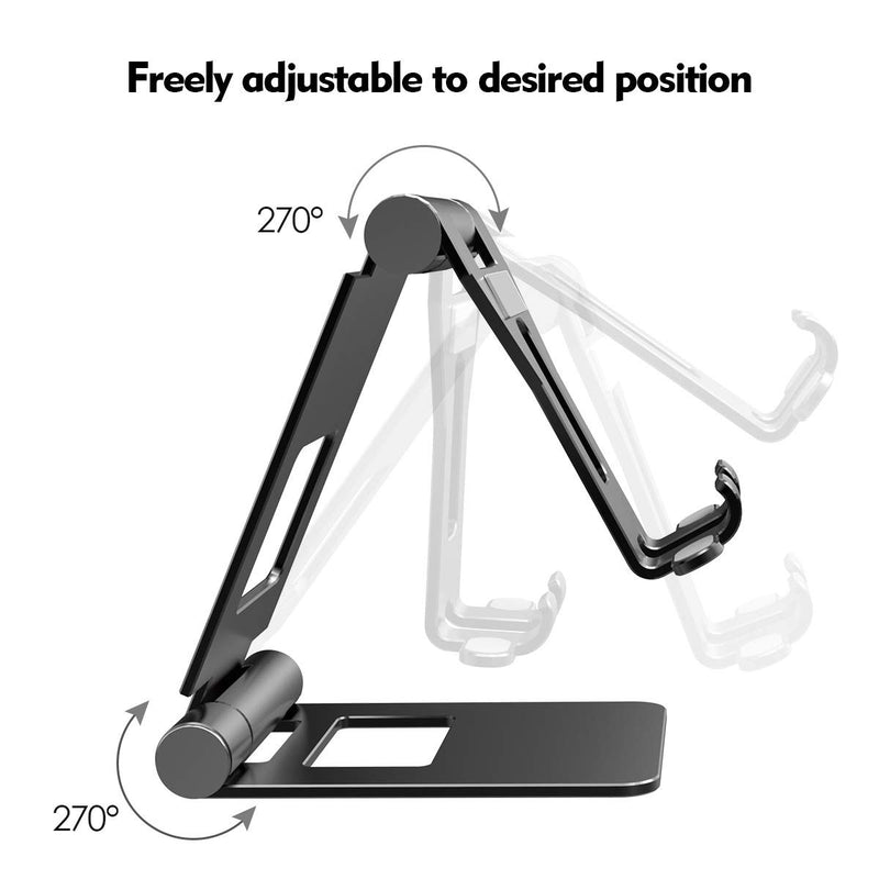 Xuyoz Cell Phone/Tablet Stand, Phone Holder for Desk, Metal iPhone Stand Non-Slip Phone Stand Compatible with iPhone, All Mobile Phones, Switch, iPad,Tablet [Angle Adjustable, Foldable] (4-10.5in) Black