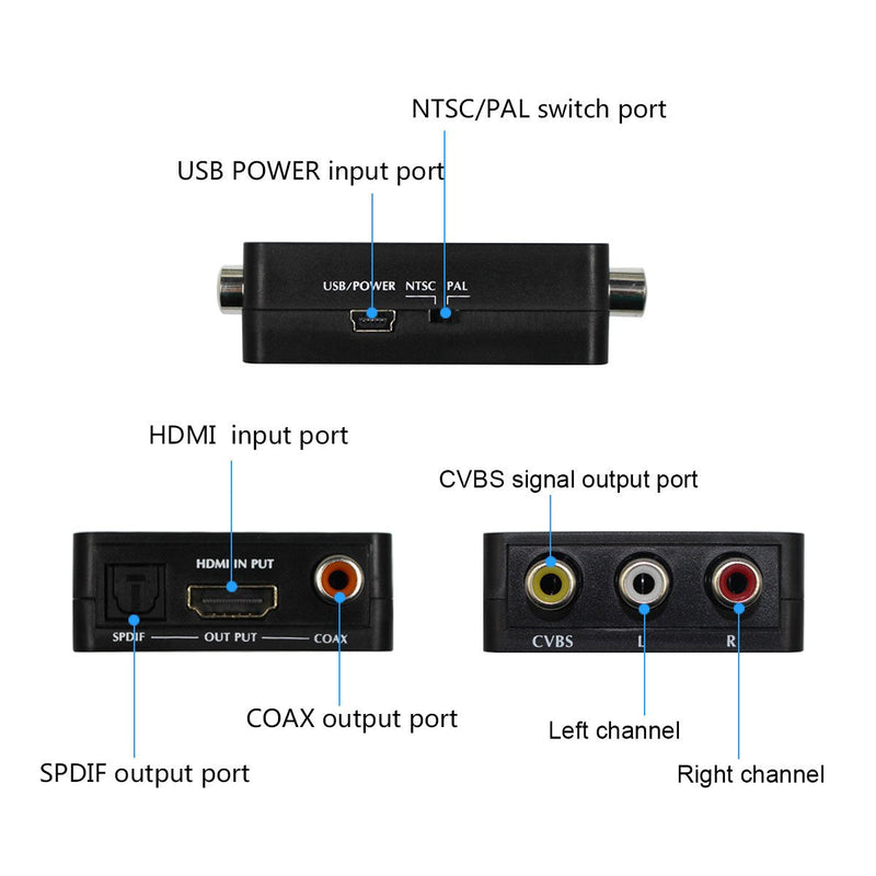 HDMI to AV and Audio Converter Support SPDIF Coaxial Audio NTSC PAL Composite Video HDMI to 3RCA Adapter for TV/PC/PS3/Blue-ray DVD 1080p