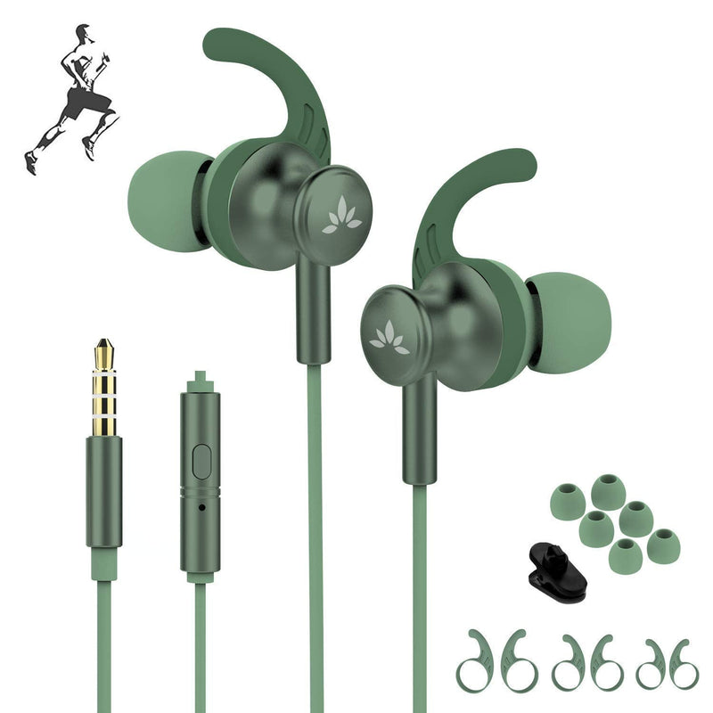 Avantree E171 & ME12, Bundle - Wired In-Ear Sports Headphones with Ear Hooks, Mic, Volume Control, Sweatproof & Wired Sports Earphones with Inner Ear Hooks Fins, Metal Earbuds, Mic, Sweatproof (Green)