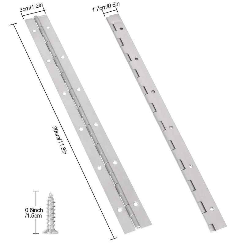 2 PCS Stainless Steel 304 Piano Hinge, 12 Inch Heavy Duty Continuous Hinge, 0.04" Thickness Fixing Folding Continuous Piano Hinge