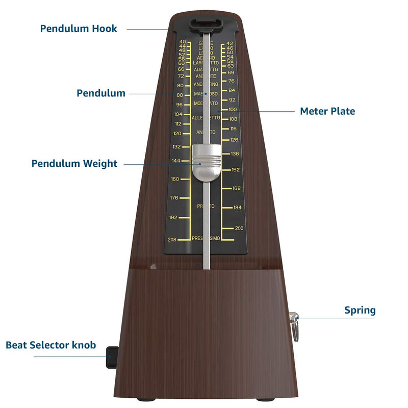 AUPHY Metronome Mechanical for Piano Drum Violin Guitar (Wood Grain) Wood Grain