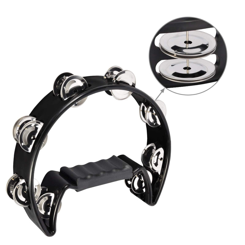 EastRock Tambourine,Metal Jingles Hand Held Percussion Half-Moon Tambourine and Egg Shakers for Kids, Adults, KTV, Party BLACK Halfmoon-1-BLACK