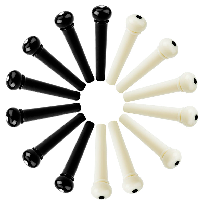 24 PCS Plastic Acoustic Guitar Bridge Pins, Ivory & Black