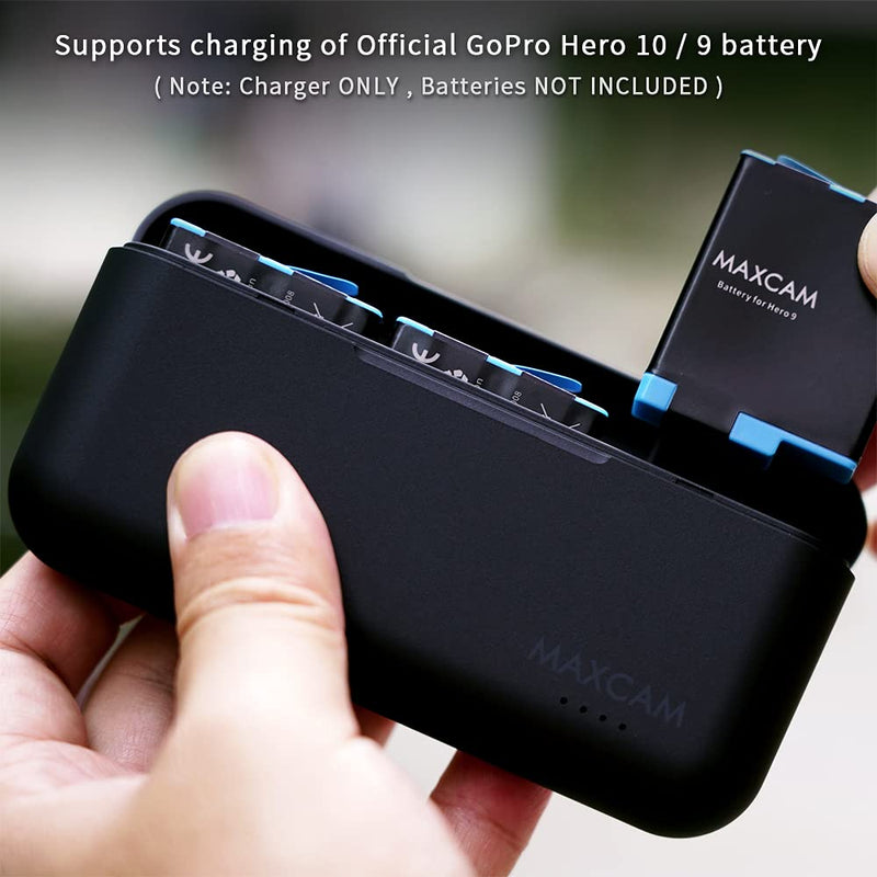 MAXCAM Power Triple Battery Charger for GoPro HERO10/HERO9 Enduro Battery Black