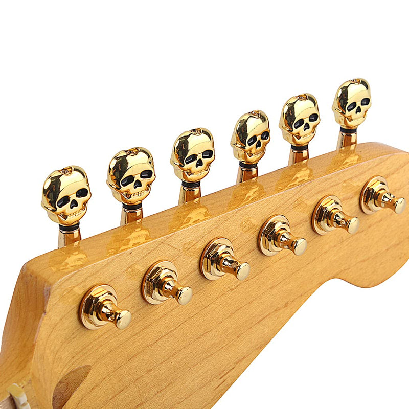 Alnicov Skull Head Sealed Gear Guitar Tuning Pegs Tuners Machine Heads 6R for Electric Guitar Parts Gold