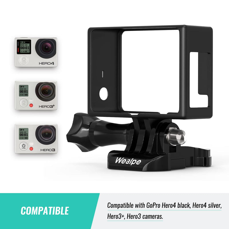 Wealpe Frame Mount Housing Case Compatible with GoPro Hero 4, 3+, 3 Cameras with Protective Lens Cover