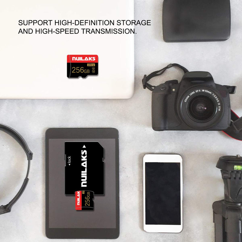 256GB Micro SD Card with SD Adapter Class 10 High Speed Memory Card for Smartphone/Camera/Drone