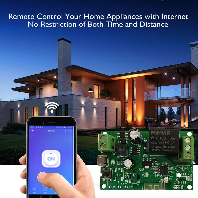 WIFI Momentary Inching Relay Self-locking Switch Module Wireless Relay Switch Module for Household Appliances, Compatible with Alexa Echo Google home, DC 7-32V DIY Switch Module for Garage Door Opener 1 channel