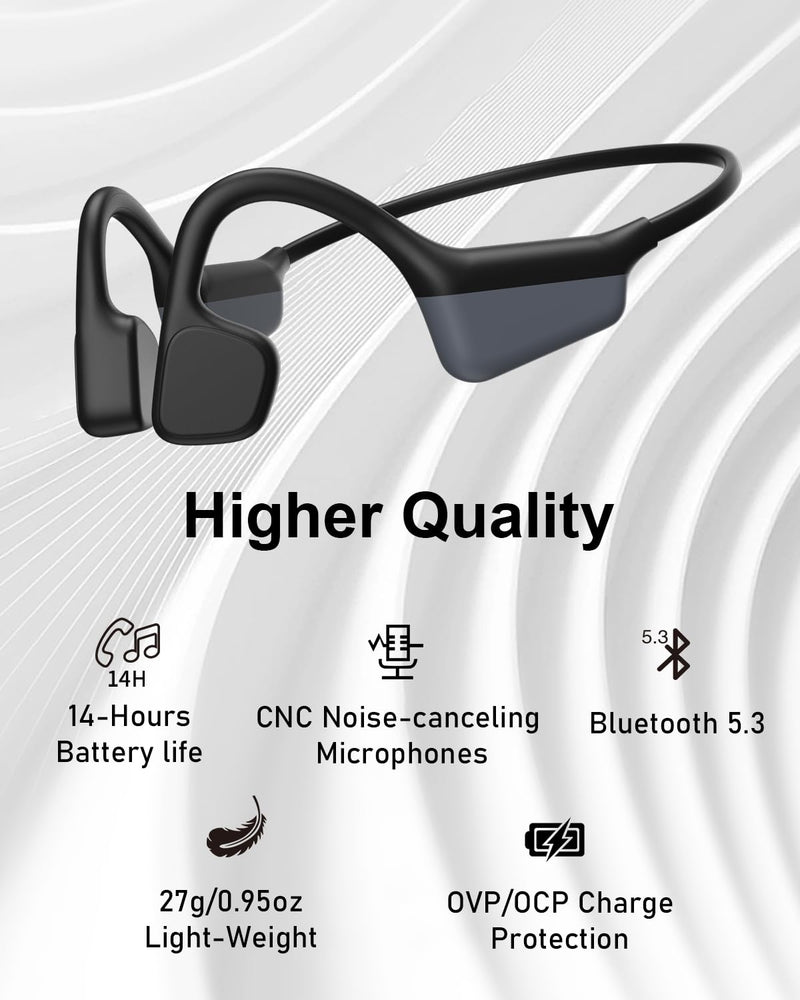 Enerair Bone Conduction Headphones, IPX6 Waterproof Open Ear Headphones 14H Playtime Bone Conduction Bluetooth 5.3 Wireless Headset Sport Headphones with Mic Sweatproof Headset for Running, Cycling