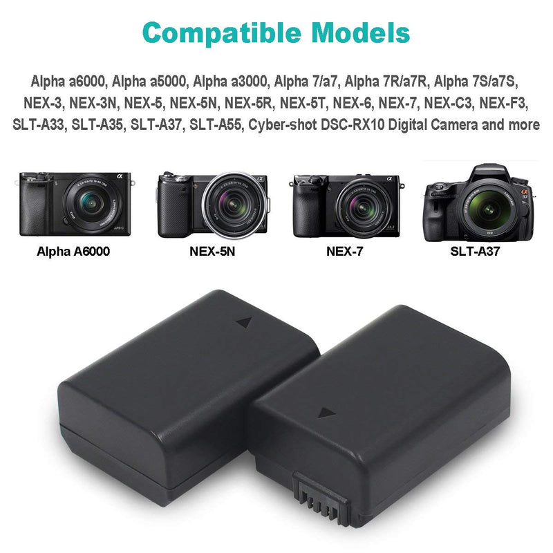 NP-FW50 ENEGON 2-Pack Camera Battery (1300mAh) and Rapid Dual Charger for Sony A6000, A6500, A6300, A6400, A7, A7II, A7RII, A7SII, A7S, A7S2, A7R, A7R2, A55, A5100, RX10 Accessories