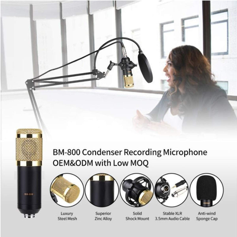 DUTTY Professional BM800 Studio Condenser Microphone 3.5mm Wired BM800 Condenser Sound Recording Microphone For Computer (Golden) Golden
