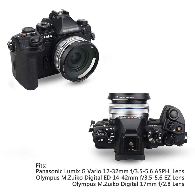 JJC 37mm Screw in Lens Hood Shade for Olympus M.Zuiko Digital ED 14-42mm EZ Lens Used on OM-D E-M10 III/E-M10 II,etc & Panasonic Lumix G Vario 12-32mm ASPH Lens on DMC-GX85/DMC-GX850,etc - Black