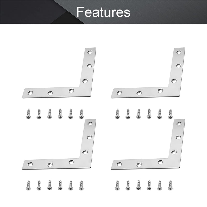 [AUSTRALIA] - MroMax 4PCS L-Shaped Right Angle Bracket (L x W) Stainless Steel Right Angle Bracket Fastener Silver 