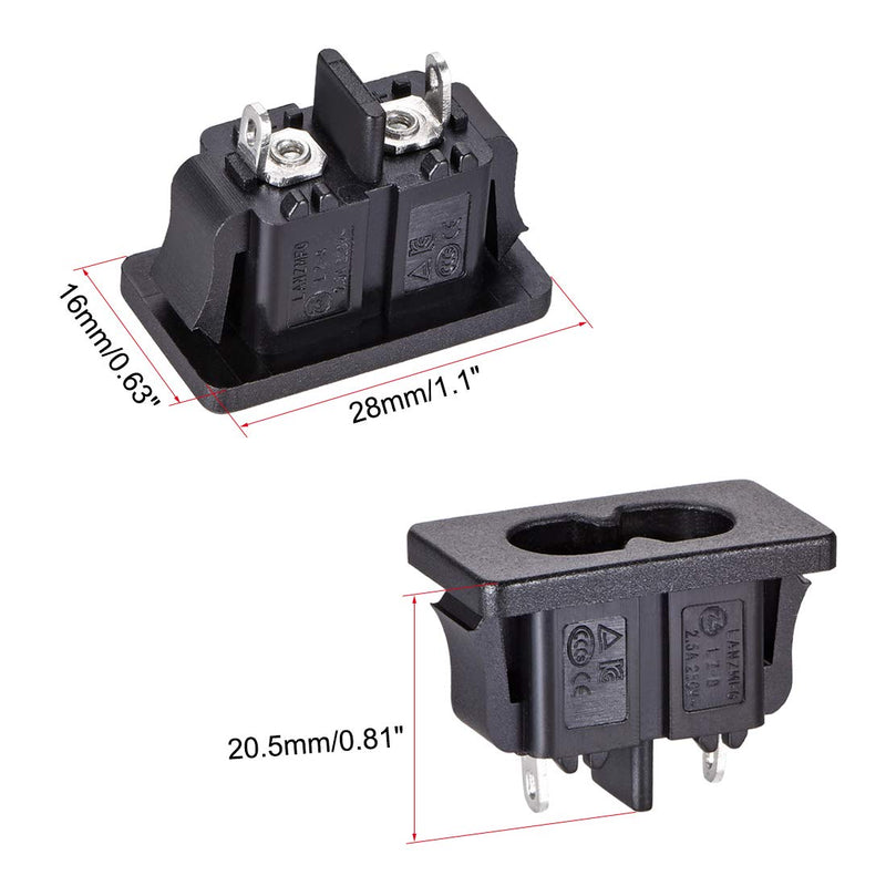 uxcell C8 Panel Mount Plug Adapter, 250V AC 2.5A 2 Pins IEC Inlet Module Plug Power Connector Socket Straight