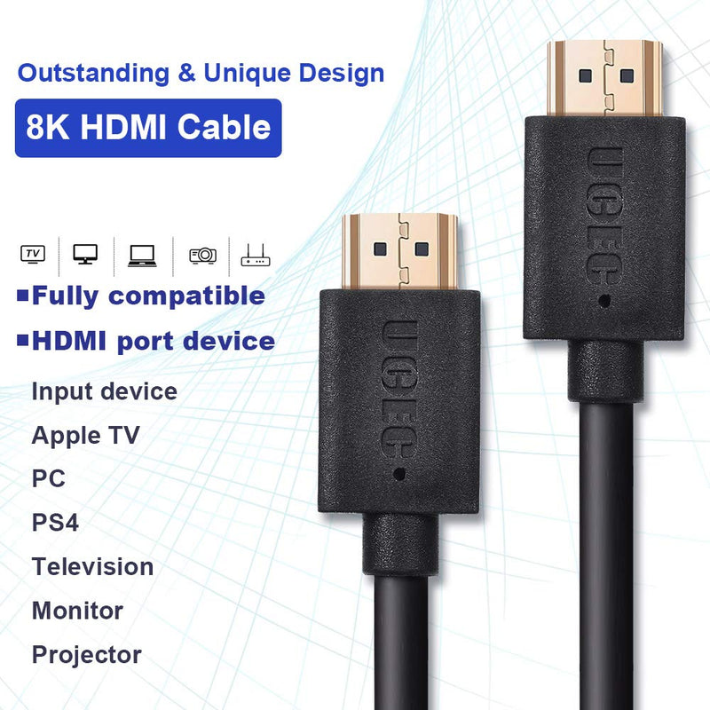 UCEC 8K HDMI Cable 3 Feet，HDMI 2.1 Ultra High Speed 8K 4K 120Hz HDR 48Gbps Enhanced Audio Return, HDR, HDCP, 3D, 7680P