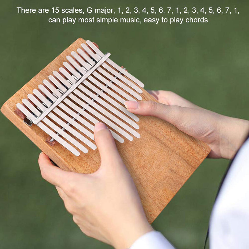 Kalimba 15 Keys Thumb Piano, Portable Full solid Camphorwood 15 Scales G Major Kalimba Instrument with Belt Bag Stickers K15CAP