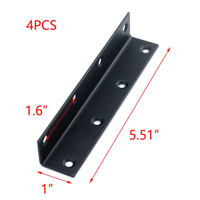T Tulead 4PCS Black L Corner Brackets Stainless Steel Corner Braces Right Angle Shelf Brackets 5.51"x1" Furniture Joint Fastener 5.51"x1"