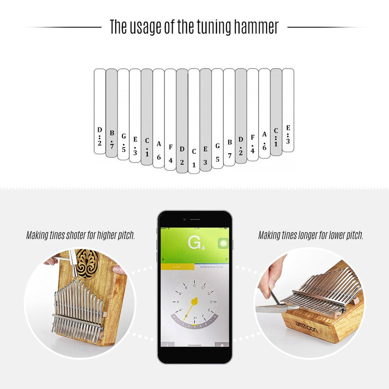 ammoon Kalimba 17 key Thumb Piano Solid Wood Finger Piano with Carry Bag Tuning Hammer Easy to Learn Portable Musical Instrument Gifts for Kids Adult Beginners AKP-17L