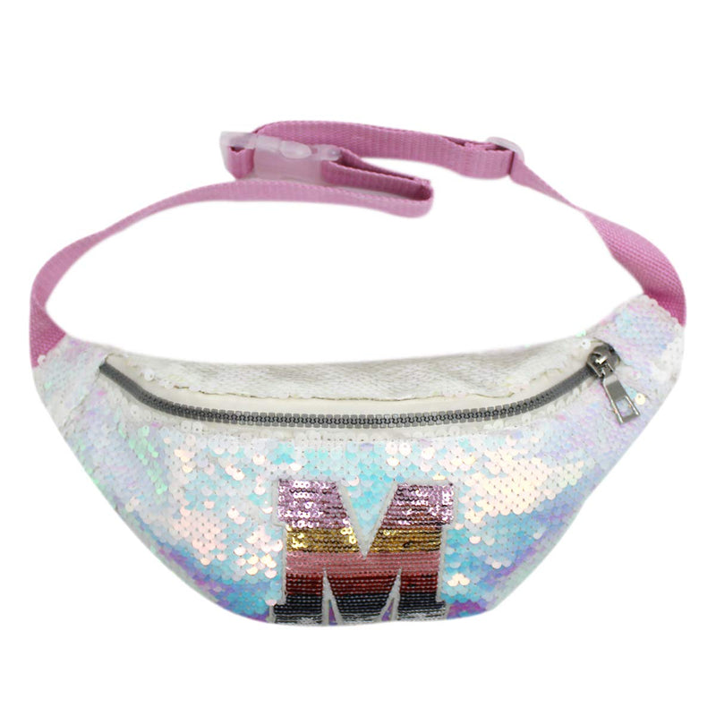 Girls Waist Pack Glitter Reversible Sequin Fanny Pack Cute Small Causal Bag with Belt White