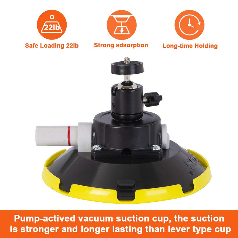 IMT 6" Car Camera Mounting Kit Pump Vacuum Suction Cup Mount, Professional Camcorder Vehicle Holder w/ 360° Panorama Ball Head and 180°, DSLR Camera Video Stabilizer Car Sucker Cup Holder 6"