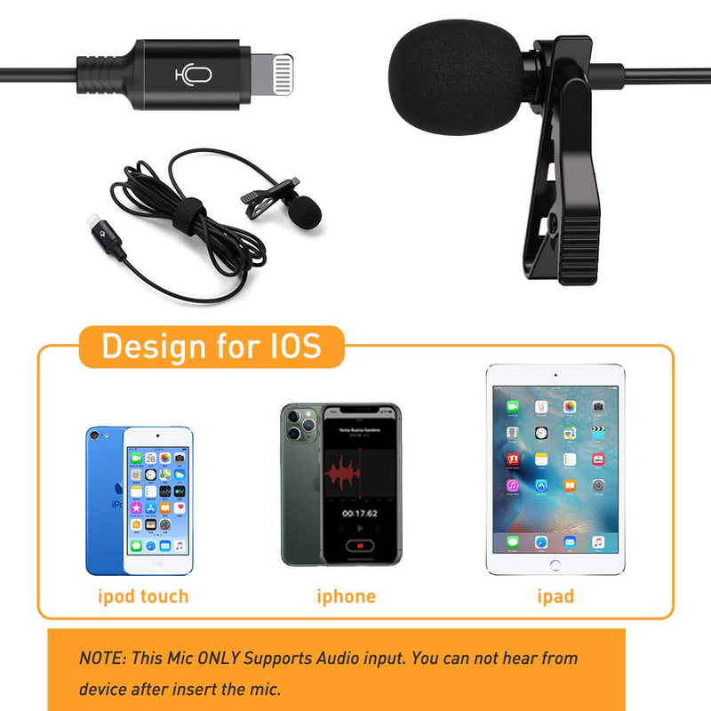 [AUSTRALIA] - Microphone Professional for iPhone Lavalier Lapel Omnidirectional Condenser Mic Phone Audio Video Recording Easy Clip-on Lavalier Mic for Youtube, Interview, Conference for iPhone/iPad/iPod（IOS 6.6ft） 