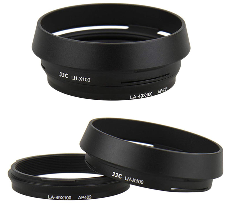 JJC LH-JX100 BLACK Metal Lens Hood/ 49mm Filter Adapter Ring for Fujifilm X70 X100 X100S X100T X100F X100V, Fuji X100S, Fuji X100F, Fuji X100V Lense Hood Shade, Fujifilm LH-X100 Lens Hood Replacement