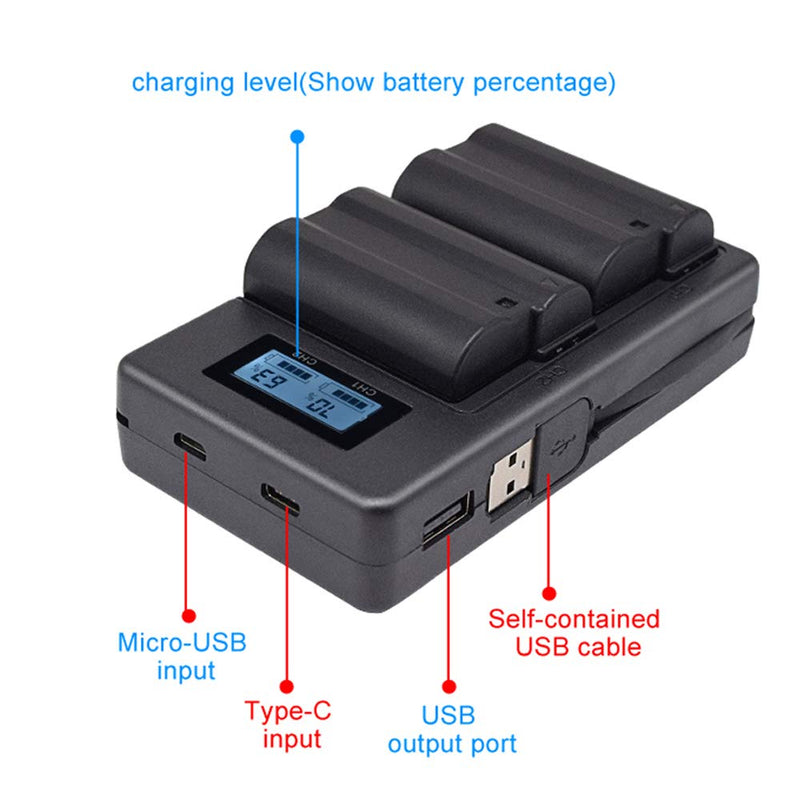 PALO EN-EL15 Replacement Batteries with Charger for Nikon d750, d7500, d850, d800 and More (2-Pack 2500mAh Replacement Battery, Micro USB Input Charger，100% Compatible with Original)