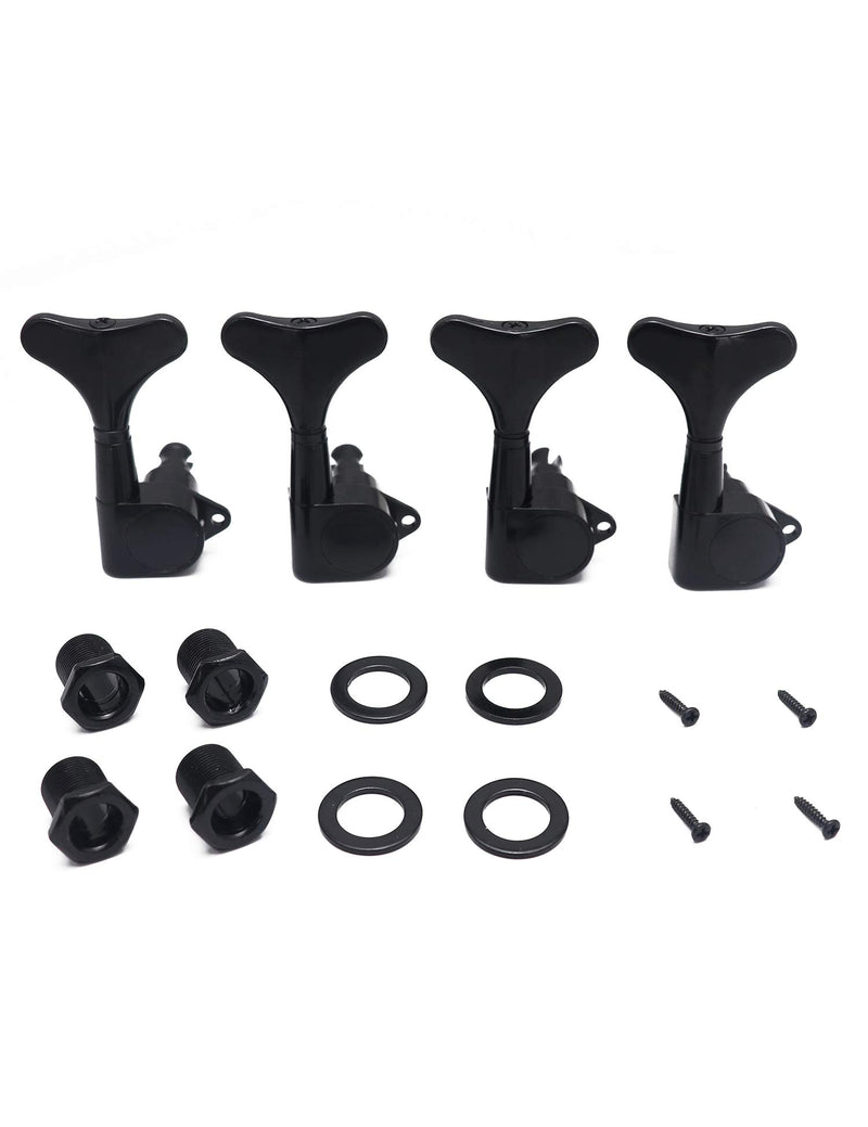 Metallor Guitar Sealed Tuners Tuning Pegs Machine Heads 4 In Line for Right Hand 4 String Bass Guitar Black. Black-02