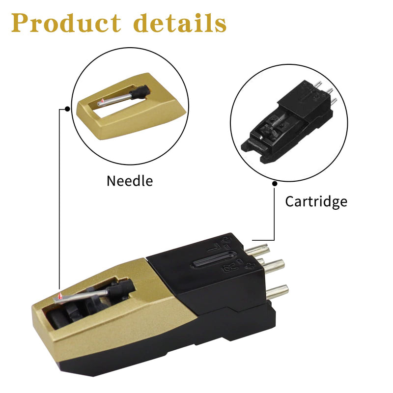 Record Player Needle, Upgraded Record Player Cartridge with Diamond Stylus Replacement for Crosley, ION, LP, Phonograph, and More (Gold) Gold