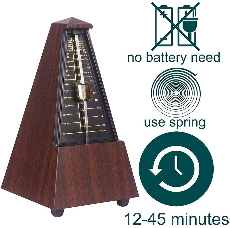 Summer-Spider Antique Mechanical Metronome, Imitation Peach Wood Pattern Appearance Music Timer for Piano Guitar Violin Musical Instrument