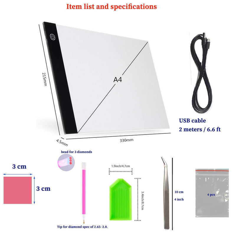 Diamond Painting A4 LED Light Pad, Dimmable Light Board Kit, Apply to Full Drill & Partial Drill 5D Diamond Painting with Painting Tools Drill Sticky Pen