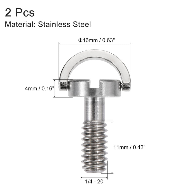 uxcell D Shaft D-Ring 1/4" Mounting Screw Adapter 0.43" Thread Length for Camera Tripod Stainless Steel 2Pcs