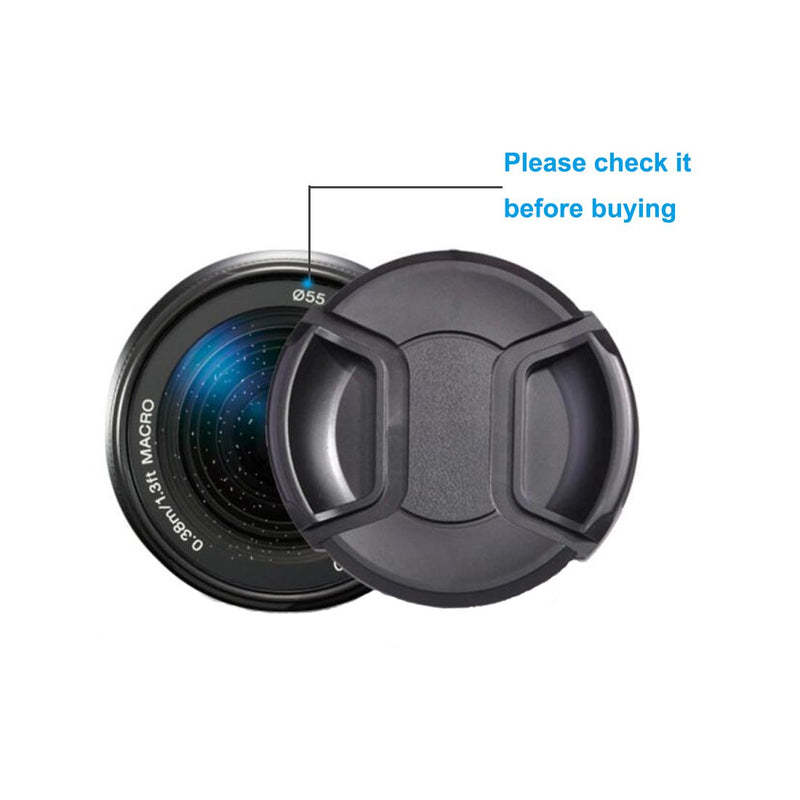 (2 Pcs Bundle) Snap-On Lens Cap, LXH 2 Center Pinch Lens Cap (55mm) and 2 Lens Cap Keeper Holder for Canon, Nikon, Sony and Any Other DSLR Camera, Universal Design (55 MM) 55 MM