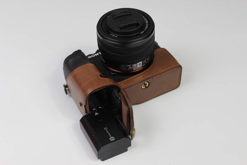 A7C Case, BolinUS Handmade PU Leather Fullbody Camera Case Bag Cover for Sony Alpha A7C with 28-60mm Lens Bottom Opening Version + Neck Strap + Mini Storage Bag (Coffee) Coffee