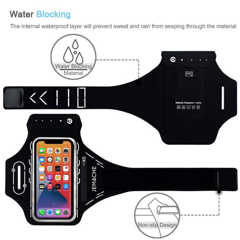 iPhone 12 Pro Max, 11 Pro Max Armband, JEMACHE Gym Workouts Running Cell Phone Arm Band for iPhone 12 Pro Max, 11 Pro Max, Xs Max, 12, 12 Pro, 11, XR with Airpods Pro Holder (Black) Black