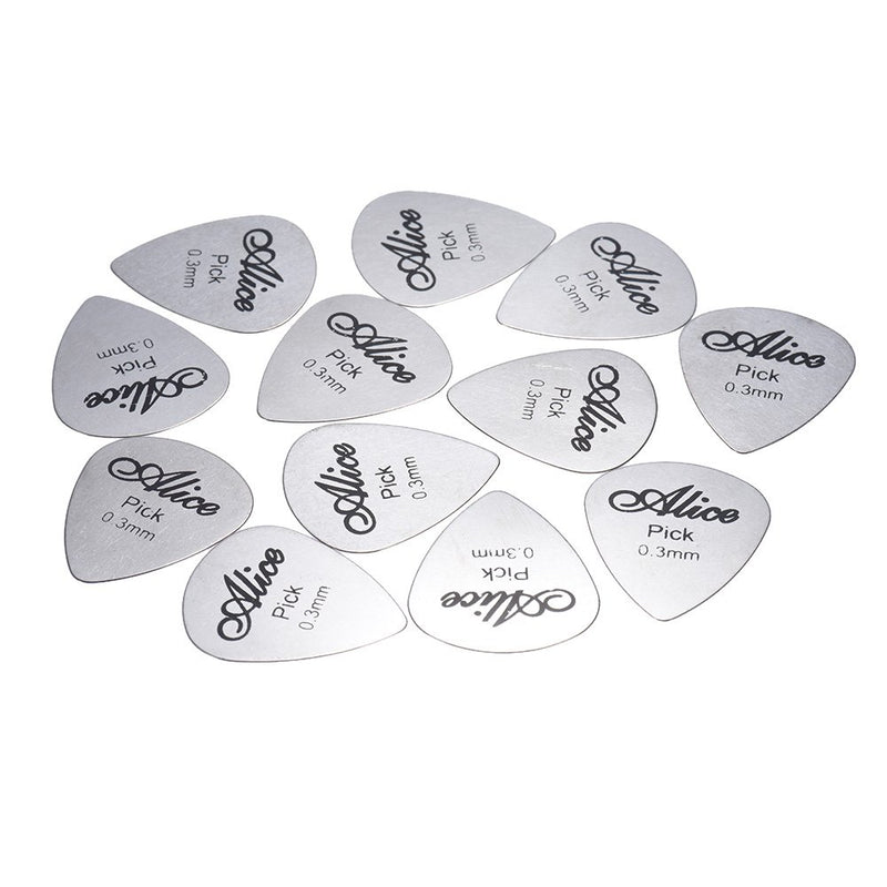 ammoon Alice AP-12S 12pcs/pack 0.3mm Stainless Steel Metal Guitar Picks Plectrum