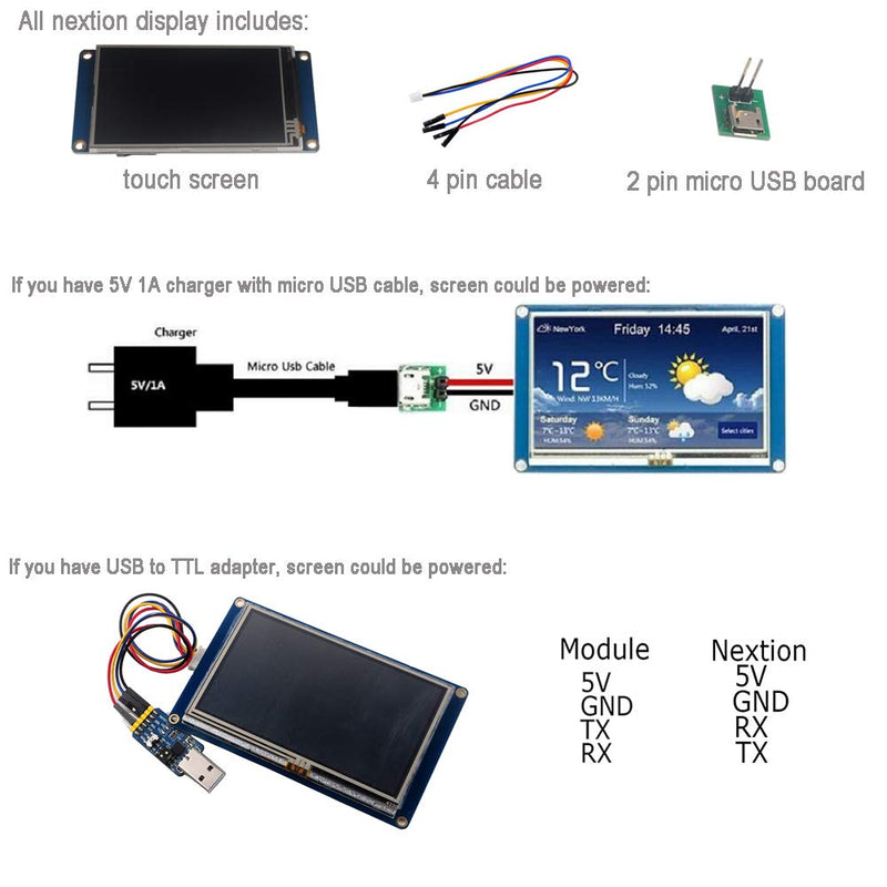 Nextion Display 3.2 inch NX4024T032 Resistive Touch Screen UART HMI TFT LCD Module 400x240 + Transparent Acrylic Case Enclosure for Arduino Raspberry Pi
