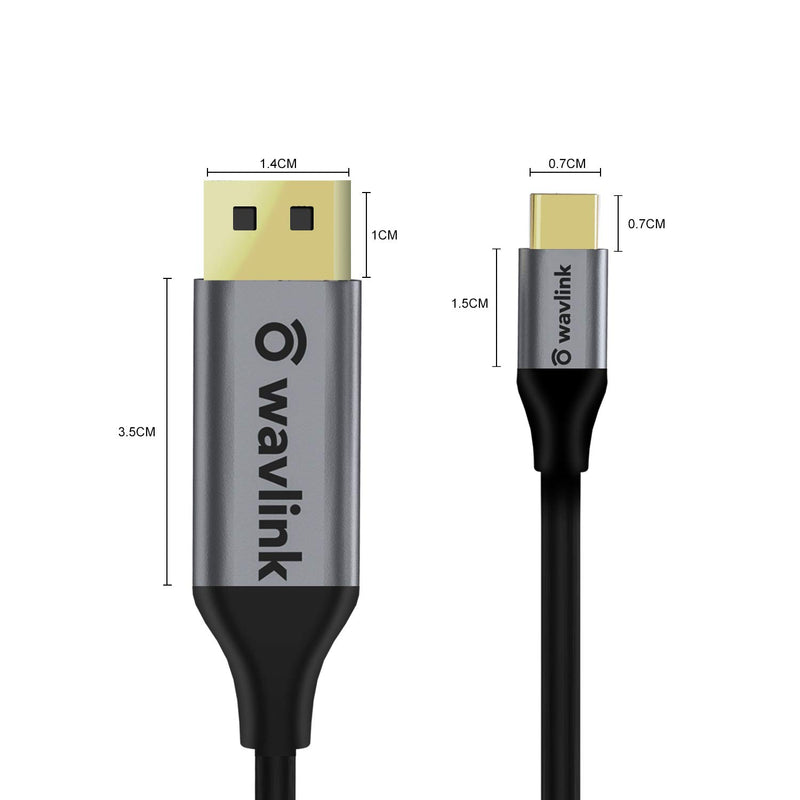 WAVLINK USB C to DisplayPort Cable for Home Office (4K@60Hz/2K@165Hz Display), 1.8M USB-C to DP Cable, Plug and Play, Compatible with 2016+Mac Book Pro, Samsung Galaxy S20/Note 8/S8-6ft Cable