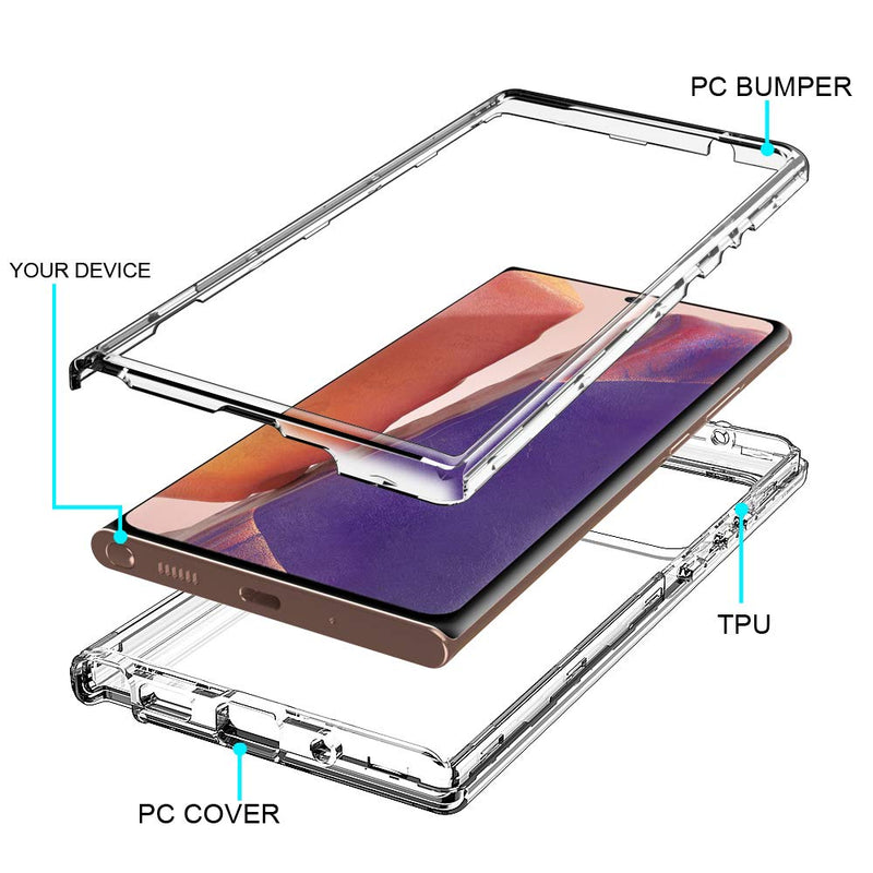 ACKETBOX Galaxy Note 20 Ultra Case（5G），Hybrid Impact Defender Transparent PC Back Case +Front Cover and TPU Full Body Protective Cover for Samsung Galaxy Note 20 Ultra 5G 2020 (Clear) Clear