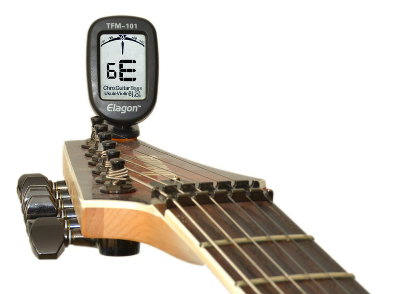 Elagon (TFM-101) Clip-On Multi-Instrument Tuner, Clear Display, 9 Tuning Modes for Various Instruments: Electric and Acoustic Guitars, Chromatic Tuning for all Non-Standard Tuning, Tuning for Bass, Ukulele, Banjo, Violin, F Key Instruments (e.g. horn, ...