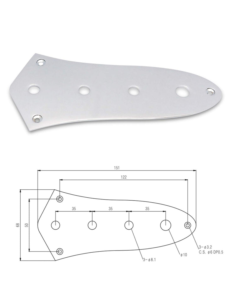 Metallor Bass Control Plate Mounting Plate 4 Holes for Jazz Bass Guitar Parts Replacement Chrome.