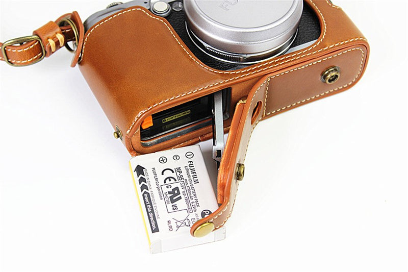 X100 Case, BolinUS Handmade PU Leather Fullbody Camera Case Bag Cover for Fujifilm Fuji X100 X100S X100T Bottom Opening Version + Neck Strap -Brown Brown