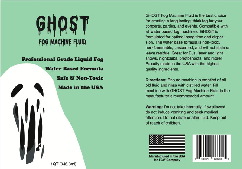GHOST Fog Machine Fluid - High Density Fog Juice for Water Based Foggers (1 Quart) - Non-Toxic