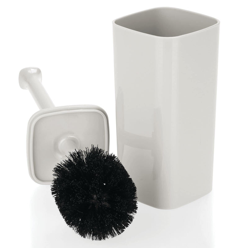 mDesign Modern Square Plastic Toilet Bowl Brush and Holder for Bathroom Storage and Organization, Compact Free-Standing Design, Covered Brush - Sturdy, Deep Cleaning, 2 Pack - Light Gray